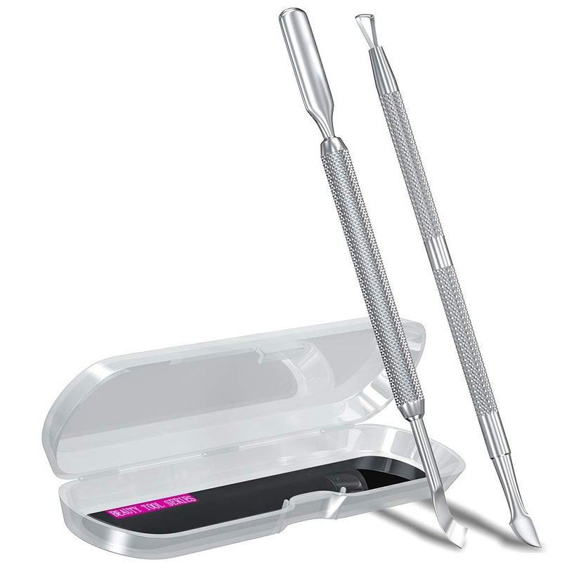 GA&EN 2PCS Metal Silver Cuticle Pusher and Scraper, Nail Trimmer Cutter Stainless Steel Gel Scraper Tool, Nail Polish Remover Peeler Durable Salon Manicure Pedicure Cleaner for Fingernail and Toenail - Image 1
